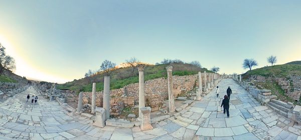 Arcadian way, library of celsus and amphitheatre at  ephesus, turkey
