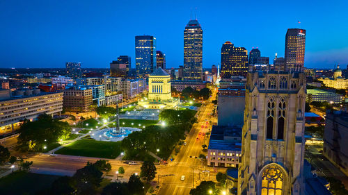 Illuminated buildings in city