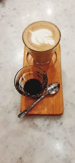 High angle view of coffee on table