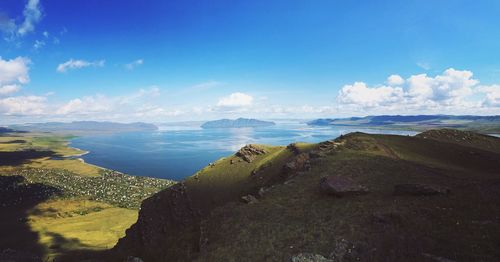 Panoramic view of landscape against blue sky