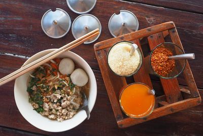 High angle view of breakfast on table