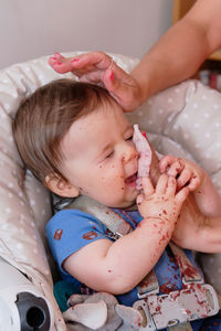 First birthday celebration and fist time eating cake for this little boy