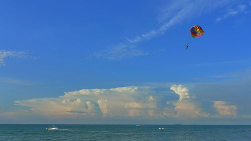 Scenic view of sea against blue sky