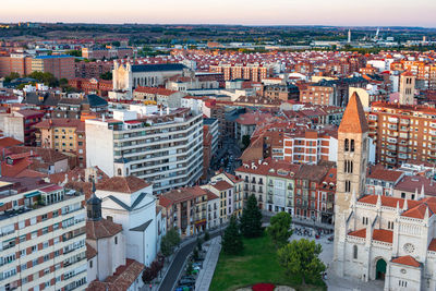 High angle shot of townscape against sky