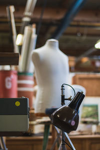 Lighting equipment and mannequin in workshop