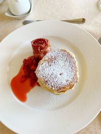 High angle view of dessert in plate on table