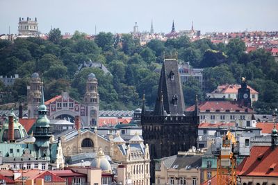 High angle view of buildings in city