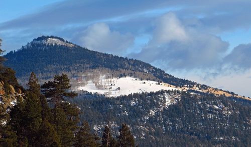 Scenic view of mountains against sky during winter