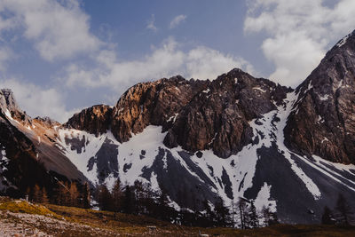 Panoramic view of snowcapped mountains against sky