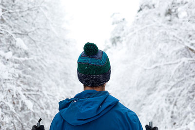 Rear view of man looking at waterfall