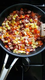 Close-up of vegetables in cooking pan