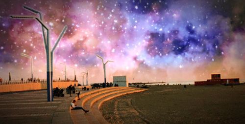 Panoramic view of illuminated city against sky at night