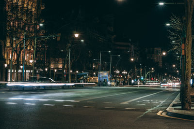 Illuminated city street at night