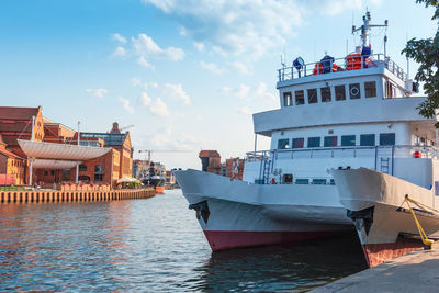 Pleasure boat moored in a city harbour. gdansk, poland