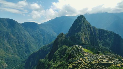 Panoramic view of mountain range against sky