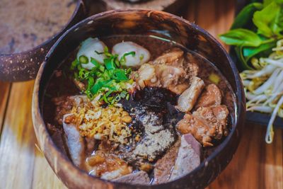 High angle view of food in bowl on table