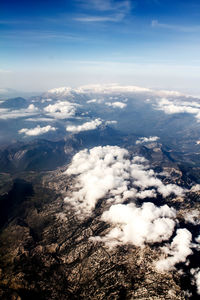 Aerial view of majestic mountains against sky