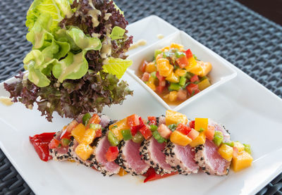 Close-up of food in plate on table