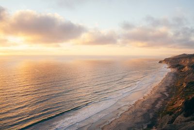 Scenic view of beach against sky during sunset