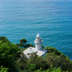 High angle view of building by sea