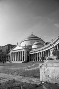 View of a detail of piazza plebiscito in naples at dawn on a spring morning