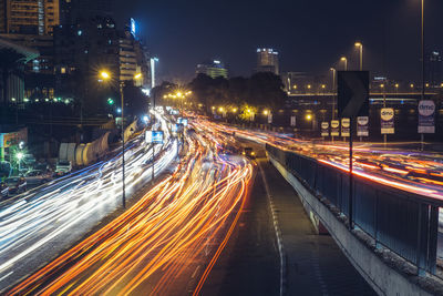 Light trails on road at night