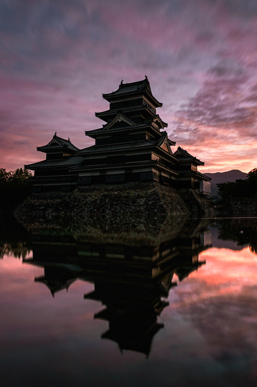 REFLECTION OF BUILDING IN LAKE AGAINST SKY