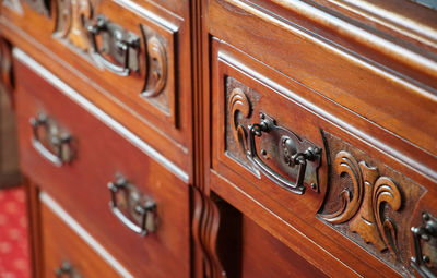 Close-up of wooden wardrobe