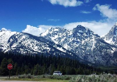 Scenic view of snowcapped mountains against sky
