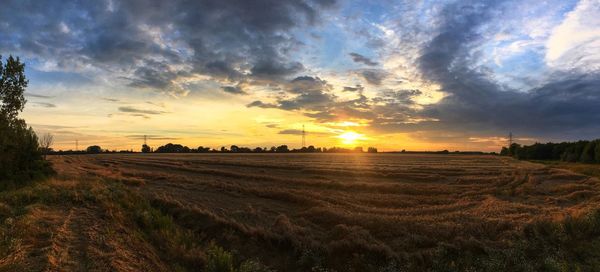 Scenic view of field against sky during sunset