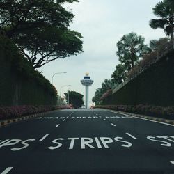 Road sign against sky