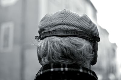 Rear view of senior man wearing cap