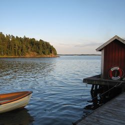 Scenic view of lake against clear sky