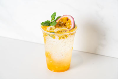 Close-up of drink in glass on table