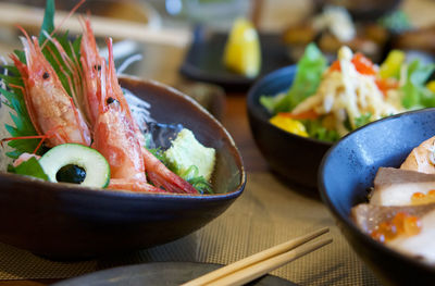 Close-up of salad in bowl on table
