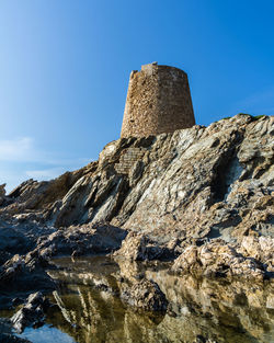 Low angle view of rock formations against sky