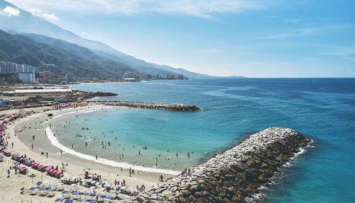 Aerial panoramic view of caraballeda de la costa coastline caribbean beach, vargas state. venezuela.