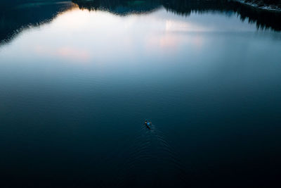 Aerial view of lake during sunset