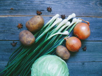 High angle view of vegetables on table