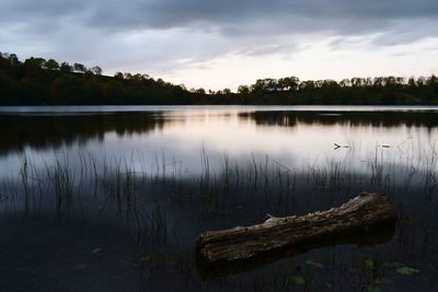 Scenic view of lake against sky during sunset