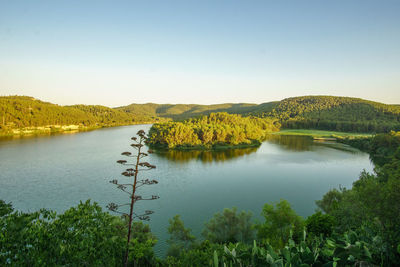 Scenic view of lake against clear sky