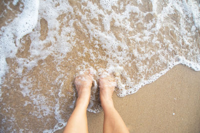 Low section of woman standing on beach