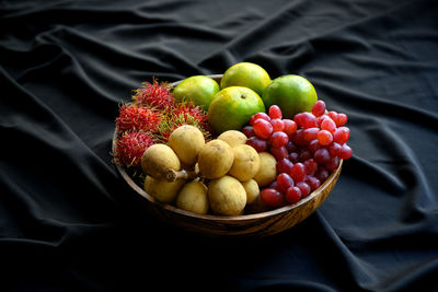 High angle view of apples in basket