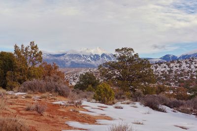 Scenic view of snowcapped mountains against sky