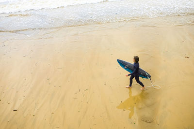 High angle view of people on beach