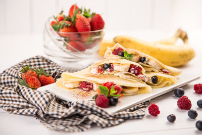 Close-up of fruits served in plate