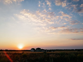 Sunset in the field in summer 2020