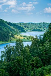 Scenic view of river amidst trees against sky