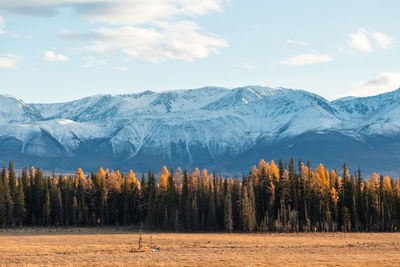 Scenic view of snowcapped mountains against sky