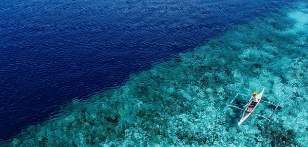 High angle view of people in sea